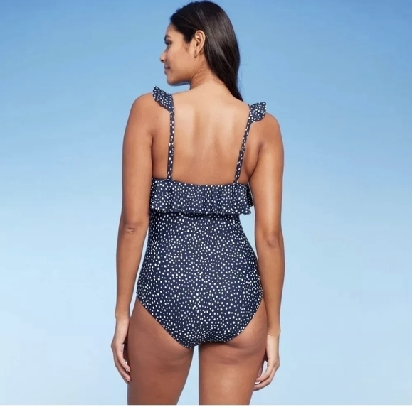 Kona Sol Women's Ruffle Full Coverage One Piece Swimsuit Polka Dots Size 16 NTG - Picture 2 of 16